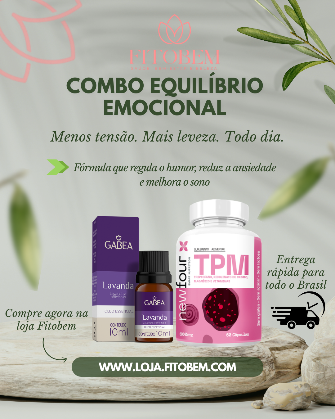 COMBO EQUILÍBRIO EMOCIONAL: TPM New Four com 60 cápsulas + óleo essencial de Lavanda Gabea 10mL