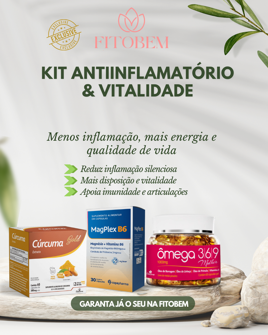 Kit Anti-Inflamatório & Vitalidade: Curcuma Gold 60 caps Bella forma, Magplex B6 30 caps Copapharma, Omega 369 120 caps Bella forma - Imagem 2
