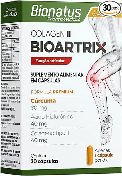 Bioartrix Colágeno II, curcumina, ácido hialurônico com 30 cápsulas – Fórmula Premium para Articulações